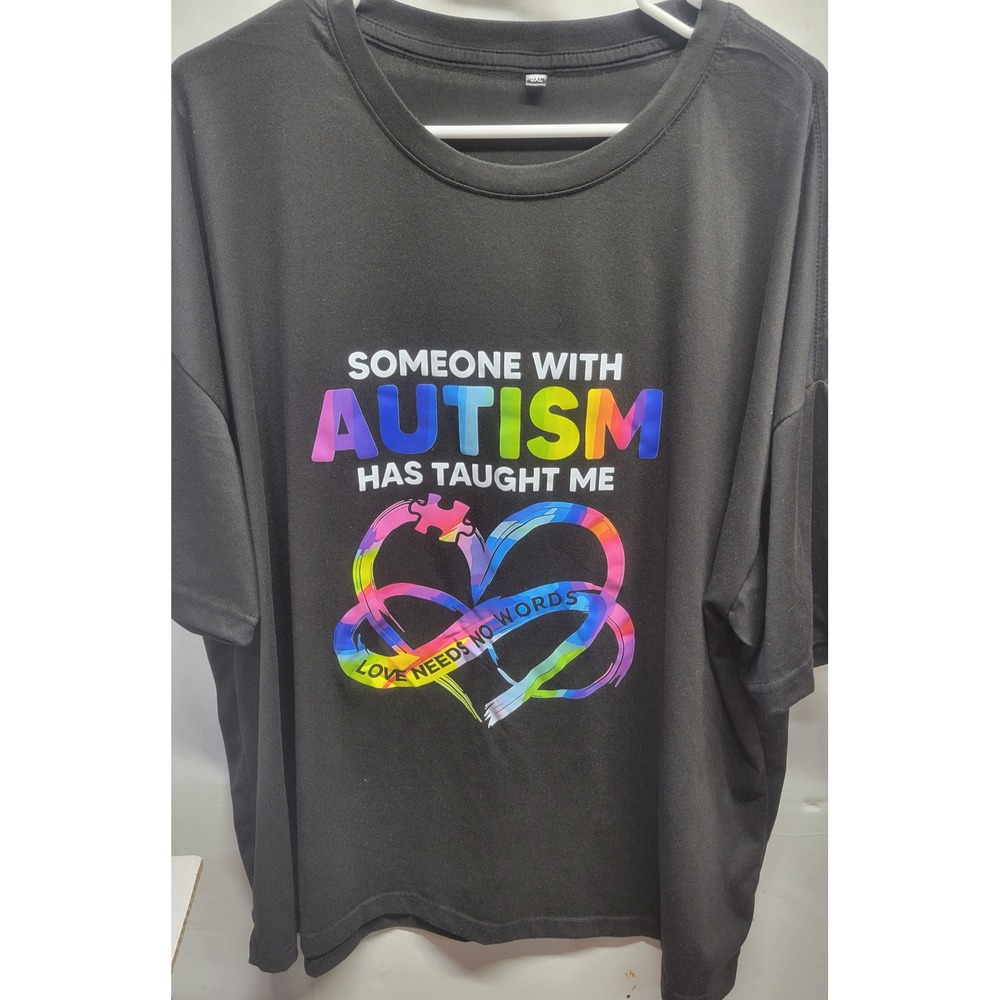 Autism Awareness Graphic Tee 5XL Love Needs No Words Rainbow Infinity Heart